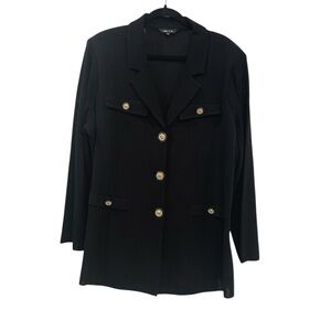 Misook Black Long Gold Crystal Button Detail Blazer